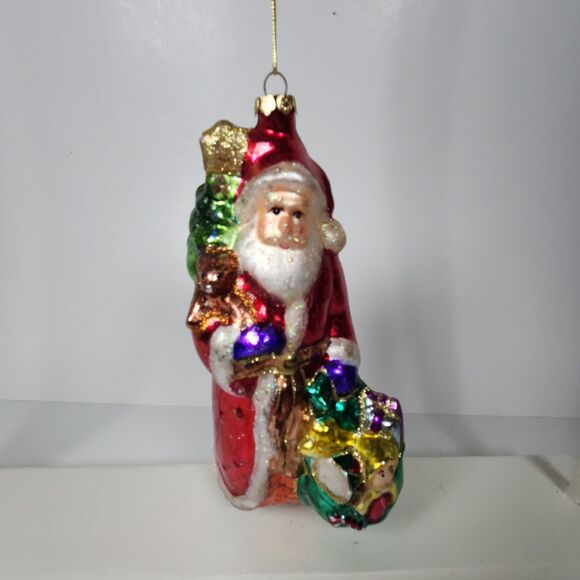 Blown Glass Santa Claus Ornament Hanging Painted 7 In. Tall Bright Old World - Picture 2 of 5